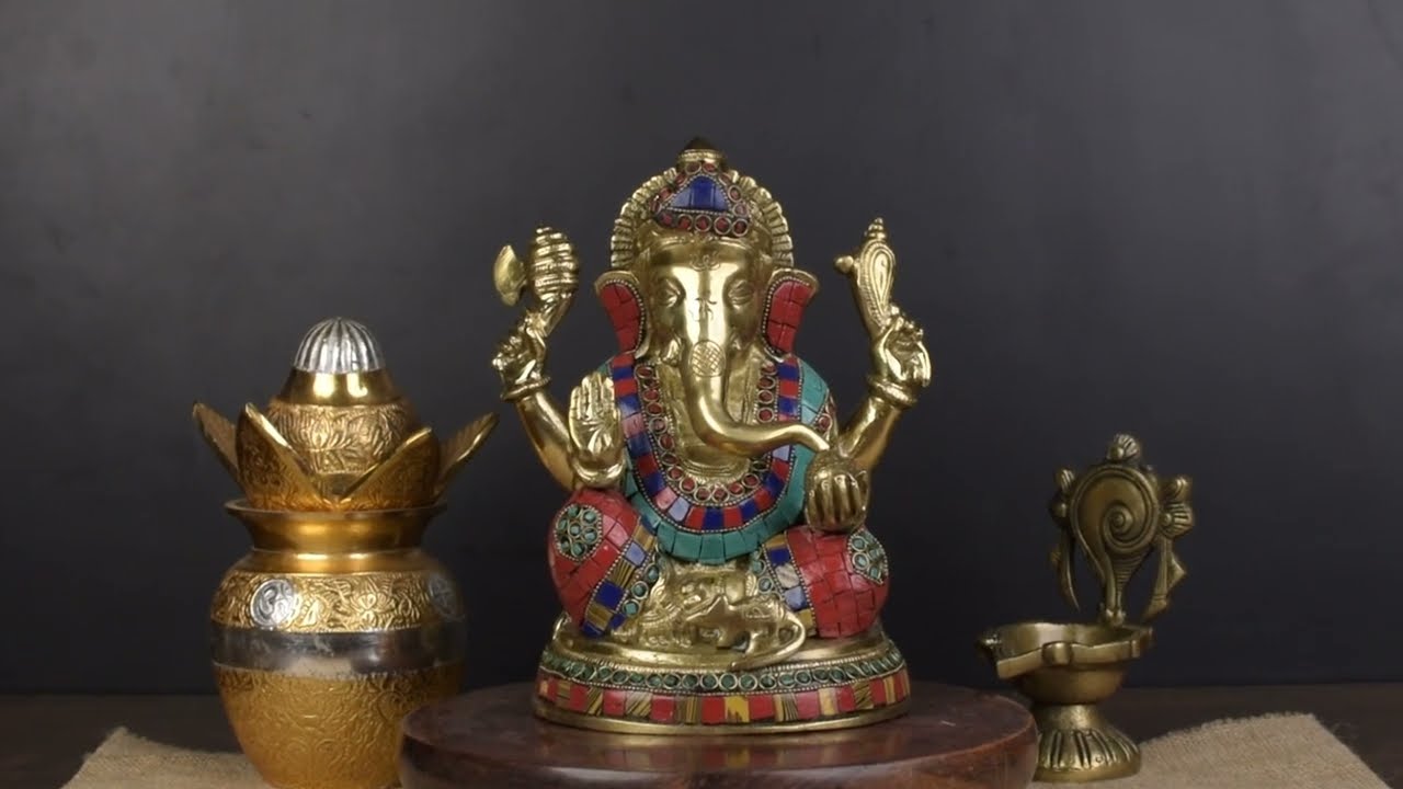 Blessing Ganesha Idol with Stonework 8