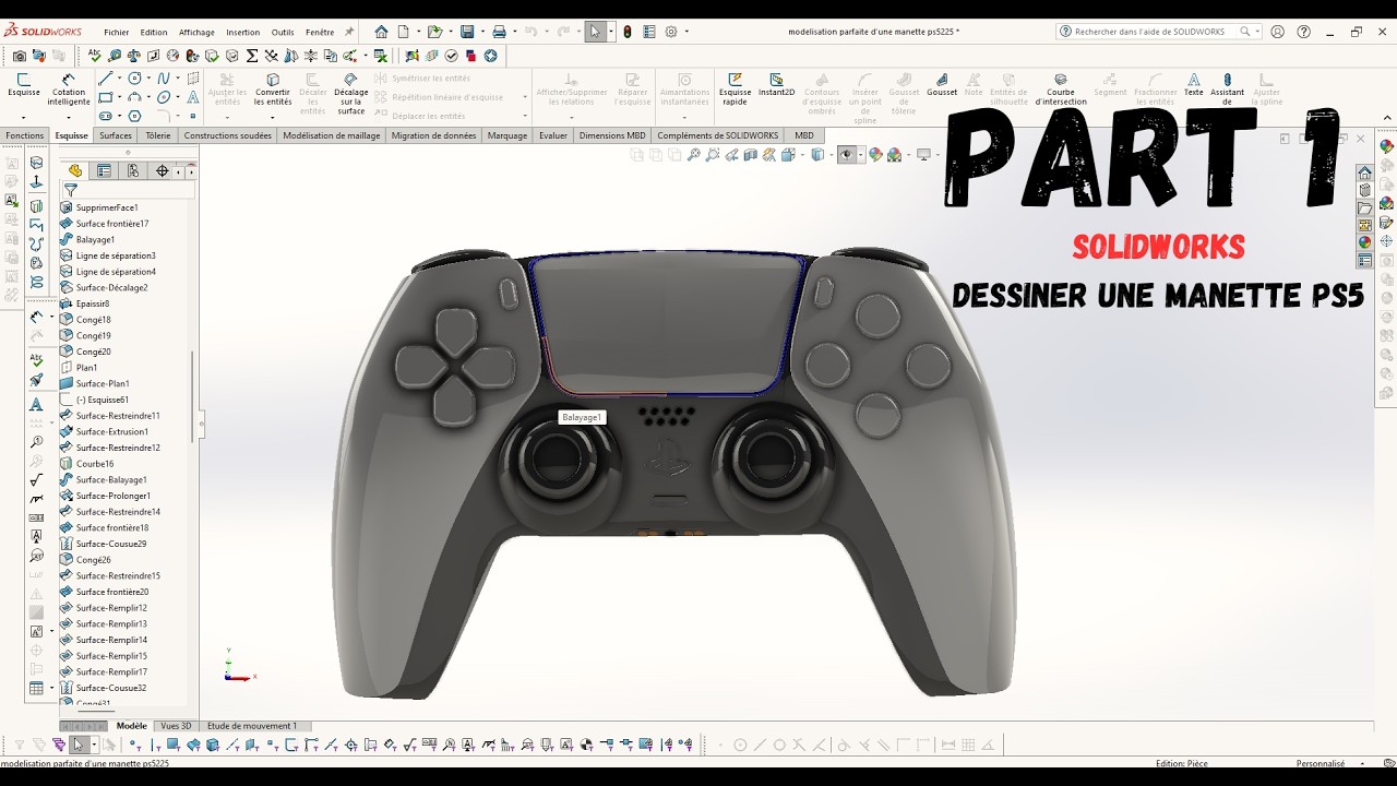 PARTIE 01:solidworks tutoriel surface: manette PS5/ PS5 controlleur modeling