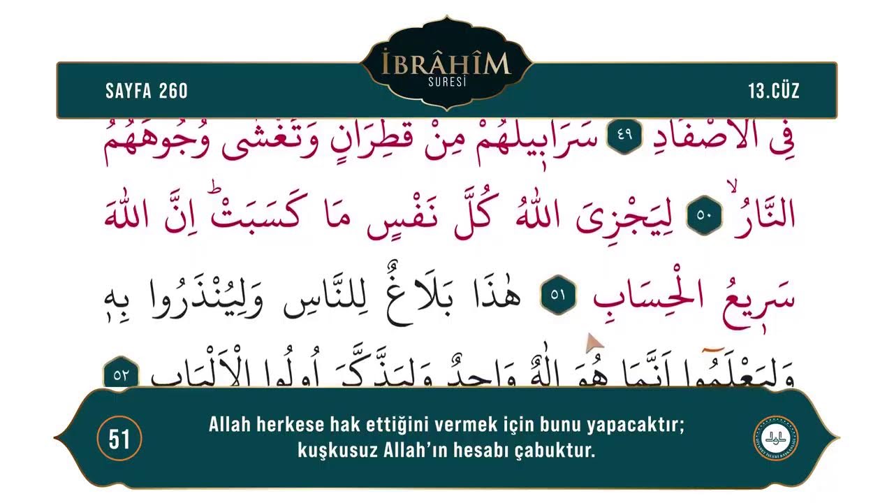 Kur'an-ı Kerim ve Türkçe Meali - 13. Cüz / Ok Takipli