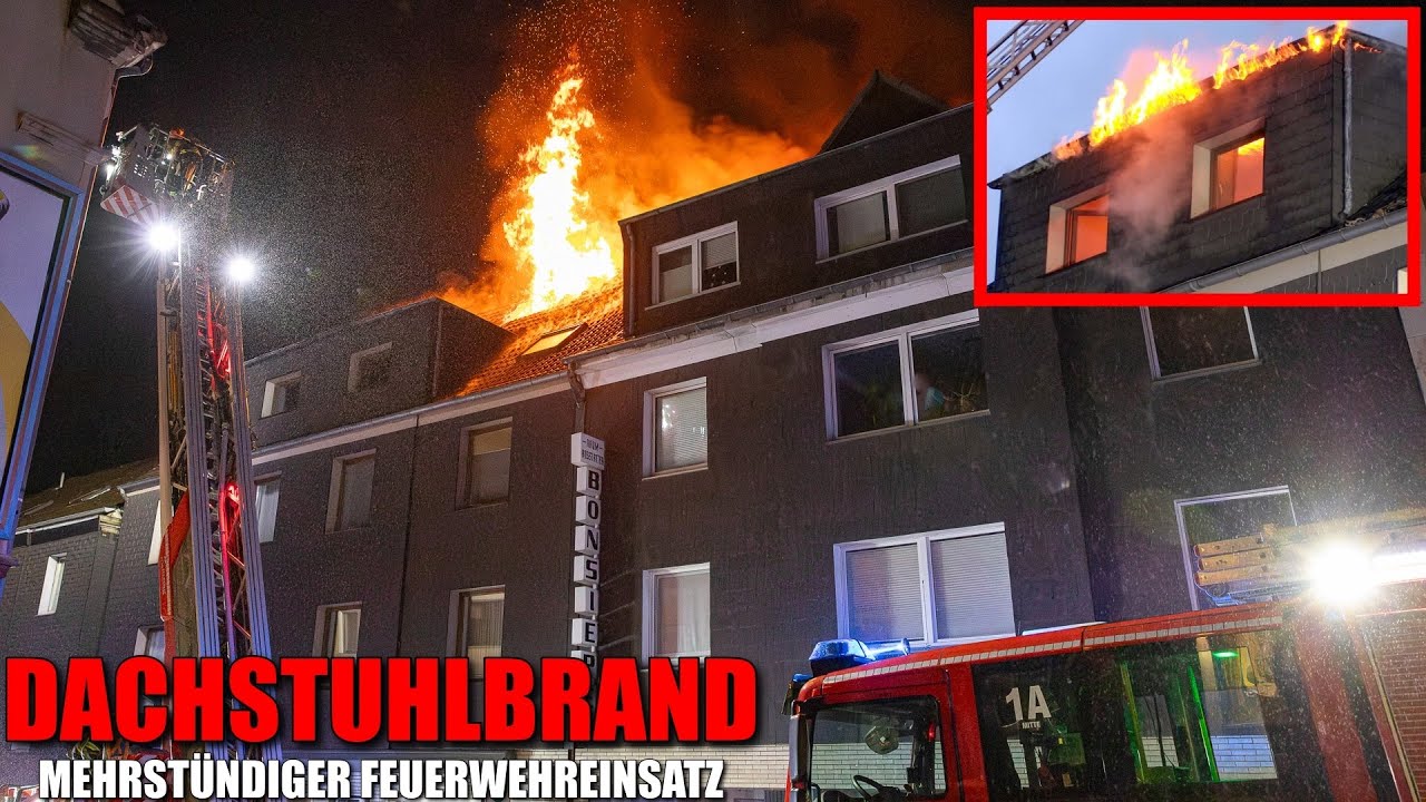[MASSIVER DACHSTUHLBRAND!] - Meterhohe Flammen & starke Rauchentwicklung ~ Feuerwehr Essen -