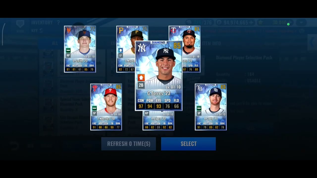 MLB 9 innings 25 - Diamond Player Selective pack opening & Combo Part -4 (NYY main team)