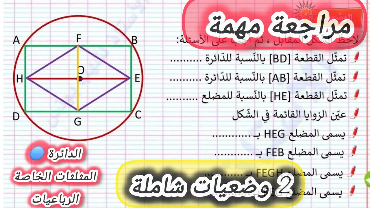 مراجعة مهمة حول الدائرة،  الرباعيات والممثلثات الخاصة السنة الرابعة ابتدائي #الرابعة #ابتدائي 