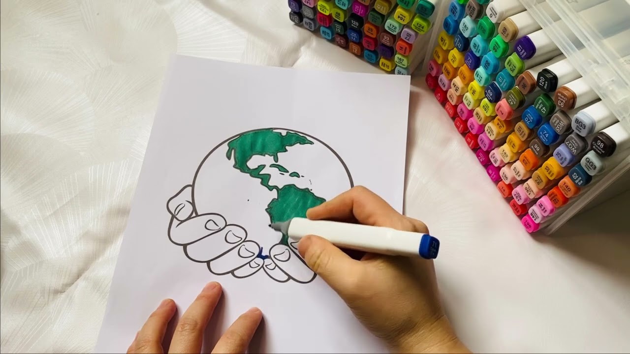 Holding the World in My Hand  🌍✨ | Coloring Earth Drawing