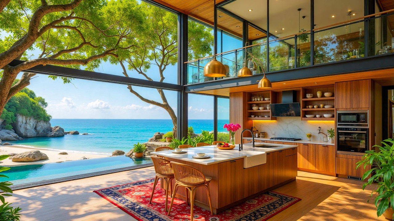 Joyful Morning at Hawaii Beach 🌴 Luxury Living Room Jazz & Ocean Sounds