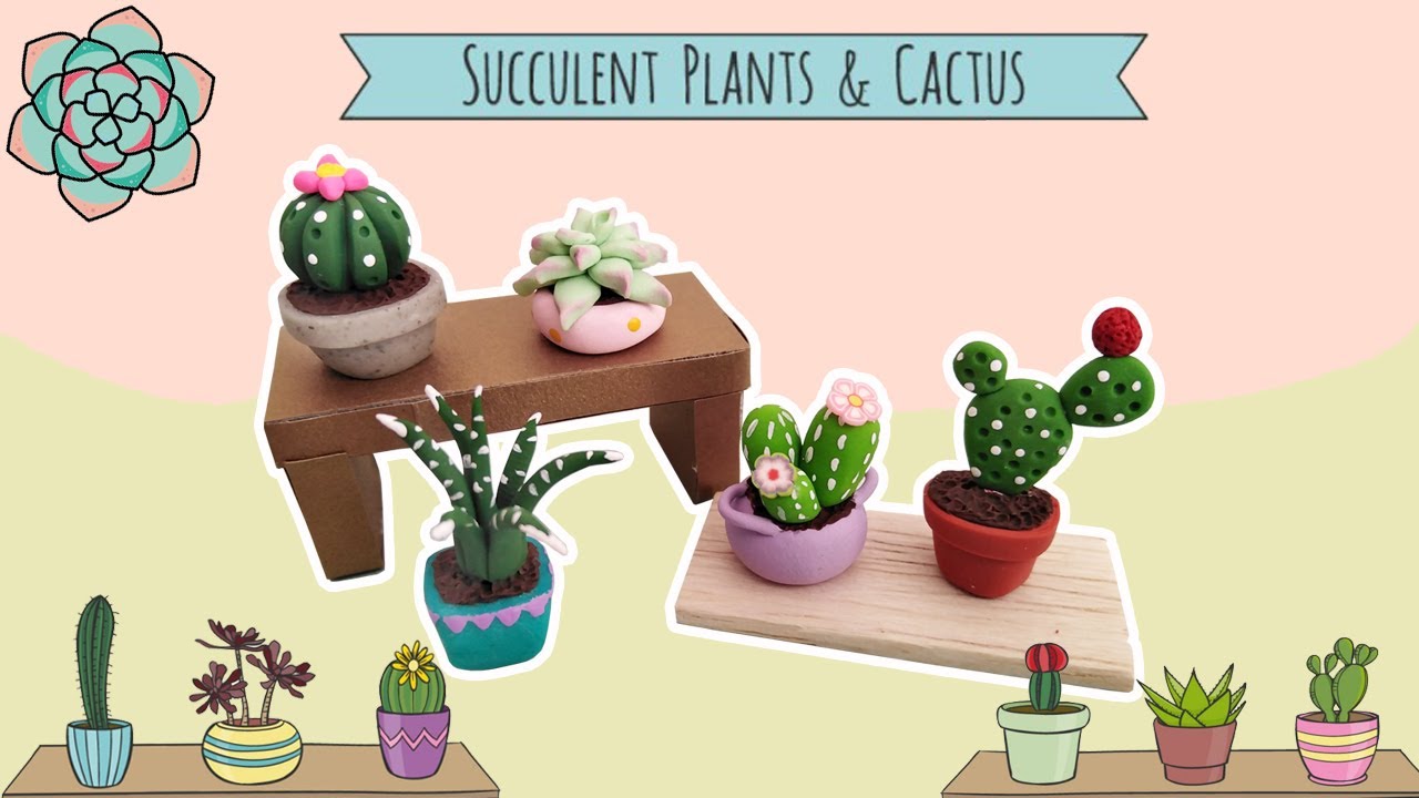 5 DIY plantas miniatura .Cómo hacer mini plantas de arcilla polimérica.Polymer clay miniature plant.