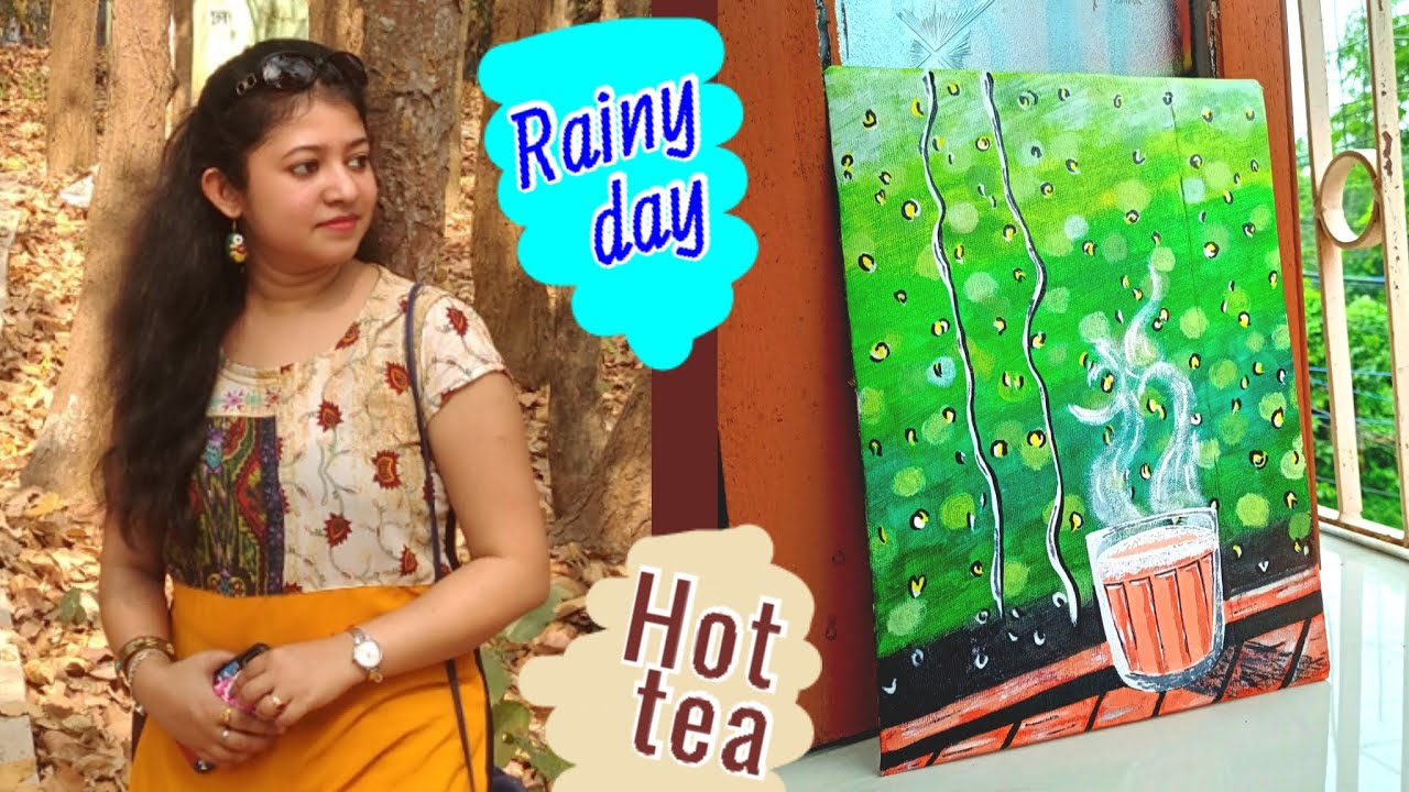 Rainy Day | Hot Glass of Tea | Water Drops on Glass Window | Acrylic Painting | Step By Step