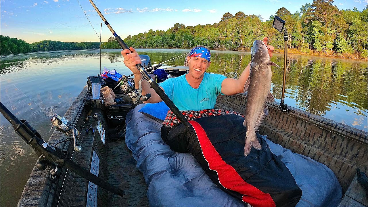 24hr Boat Camping During INSANE CATFISH Bite!! Catch n’ Cook