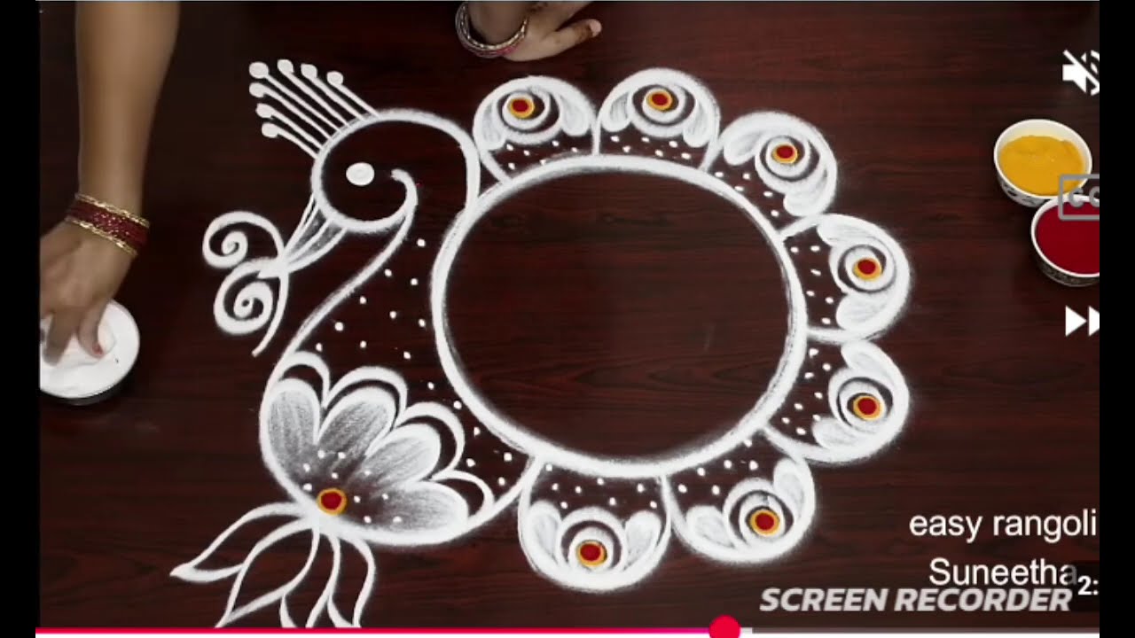 Beautiful peacock rangoli.... sankranti muggulu..###pongal muggulu..###