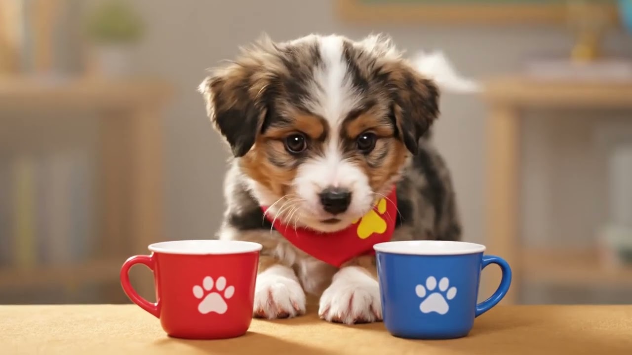 Dog solves a color puzzle