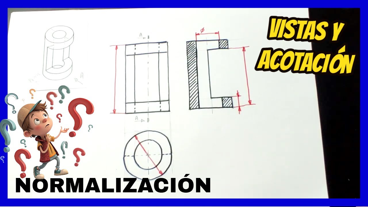 VISTAS Y ACOTACIÓN - pieza cilíndrica con corte 