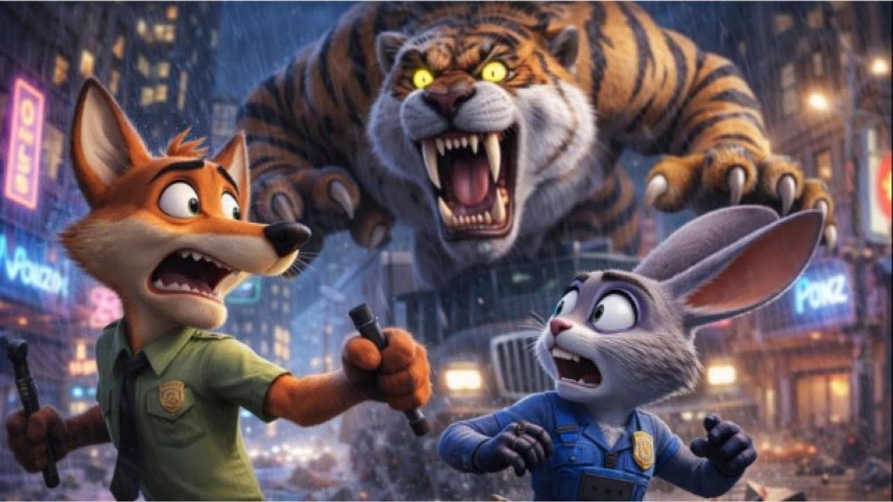 Epic Night Battle in New York – Fox & Rabbit vs Giant Sabertooth Tiger | Animated Action Movie