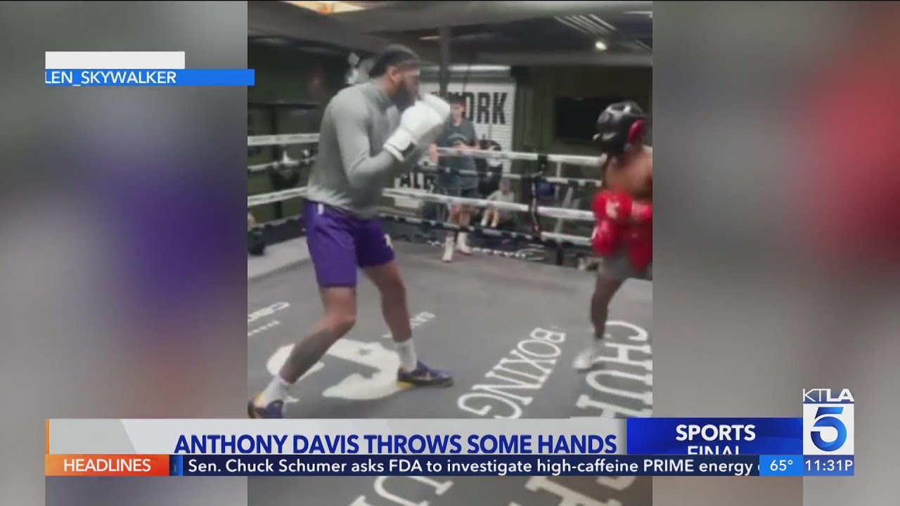 Lakers' Anthony Davis jumps into the boxing ring