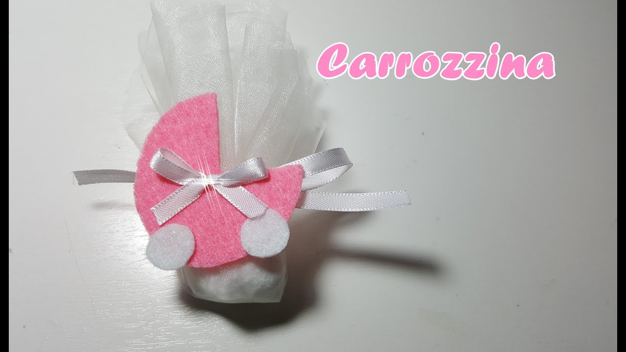 Carrozzina fai da te in feltro -Bomboniera battesimo/nascita fai da te.Felt pram DIY-tutorial facile