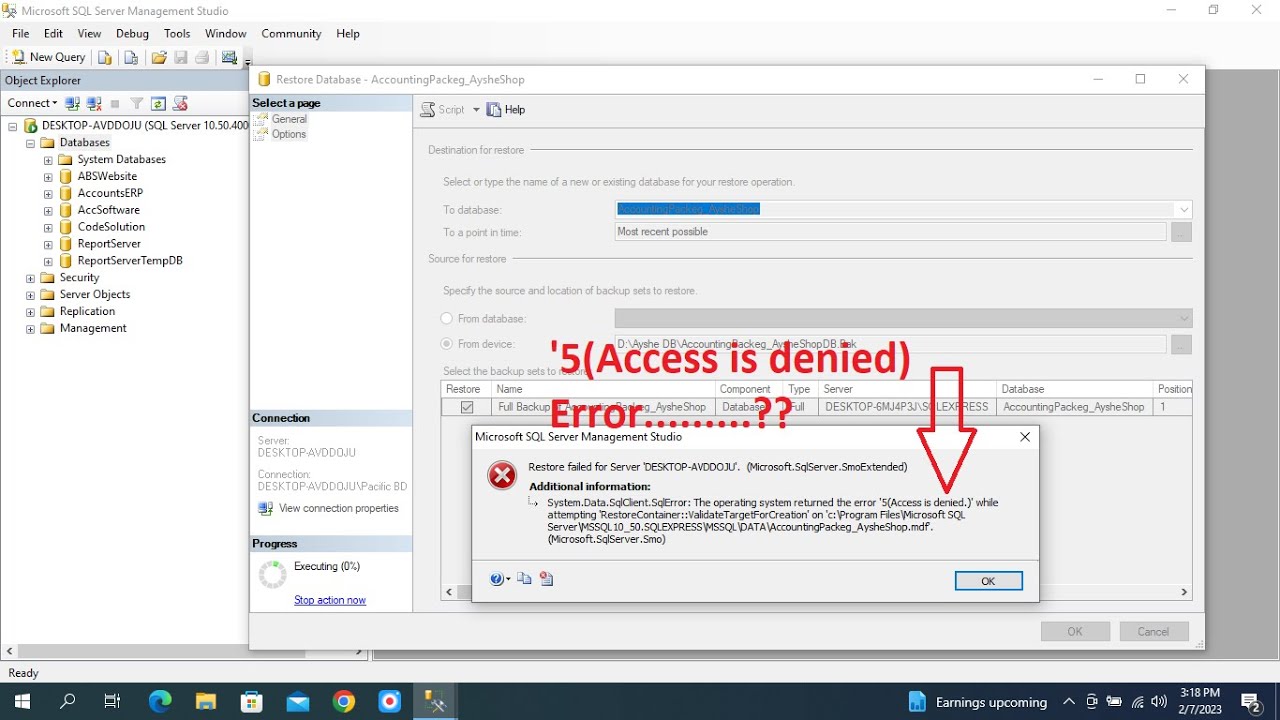 how to solve SQL database restore (Access is Denied) Error Just One Minute Solve