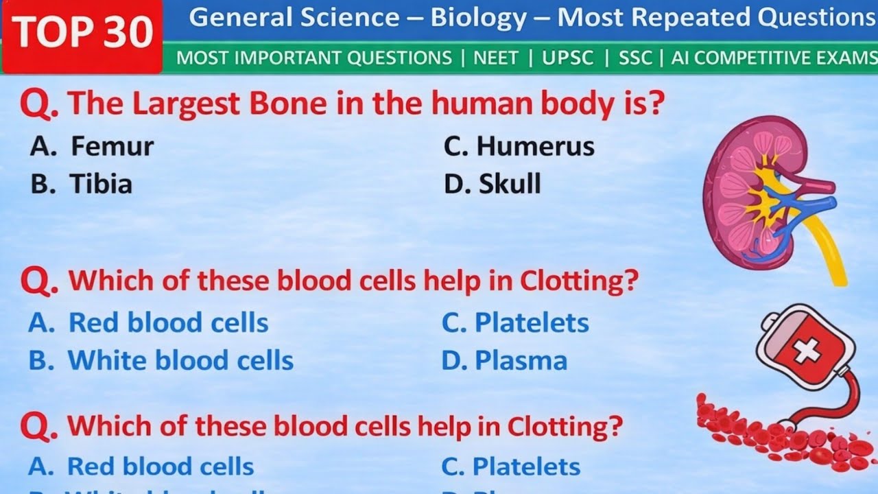 Basic Biology Questions and Answers | Ssc gd questions and answers | Top 30 Questions and answers | 