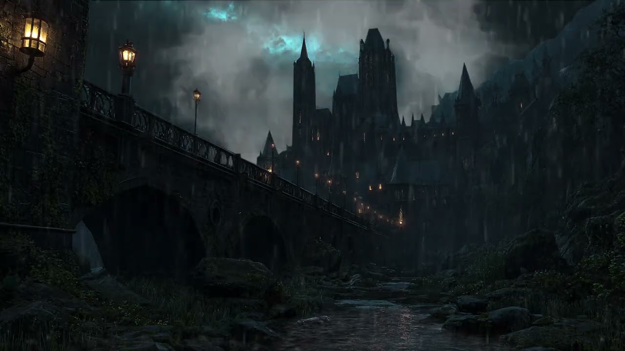 Dark Gothic Castle Storm Ambience with Rain and Thunder | Cinematic Haunted Night Atmosphere