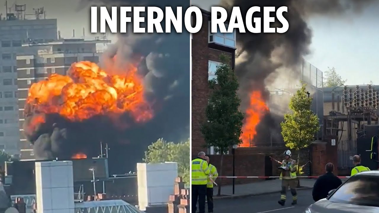 Massive blaze erupts at London substation with plumes of smoke seen for miles