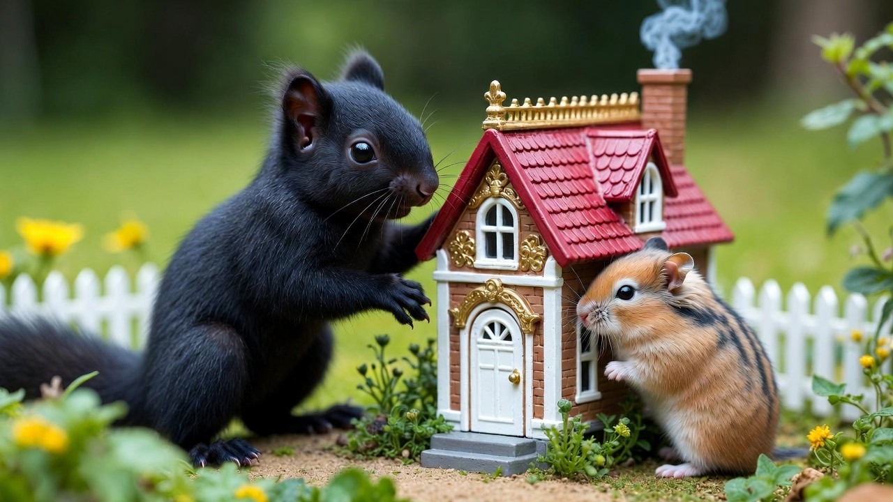 Tiny Hamster and Baby Squirrel Playing Together 🐹🐿️💛