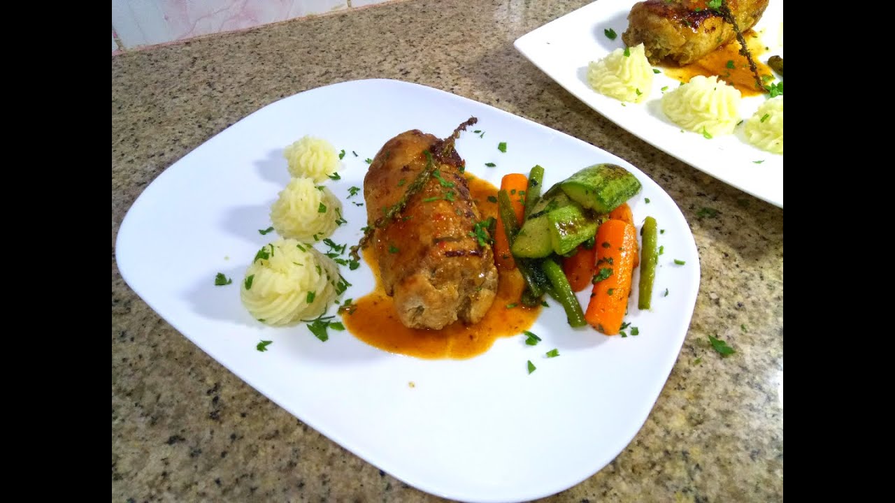 فخد دجاج🍗 محشي مع بيري بطاطا🥔 و خضر سوتي🥕🥒 طريقة مطاعم هشام للطبخ