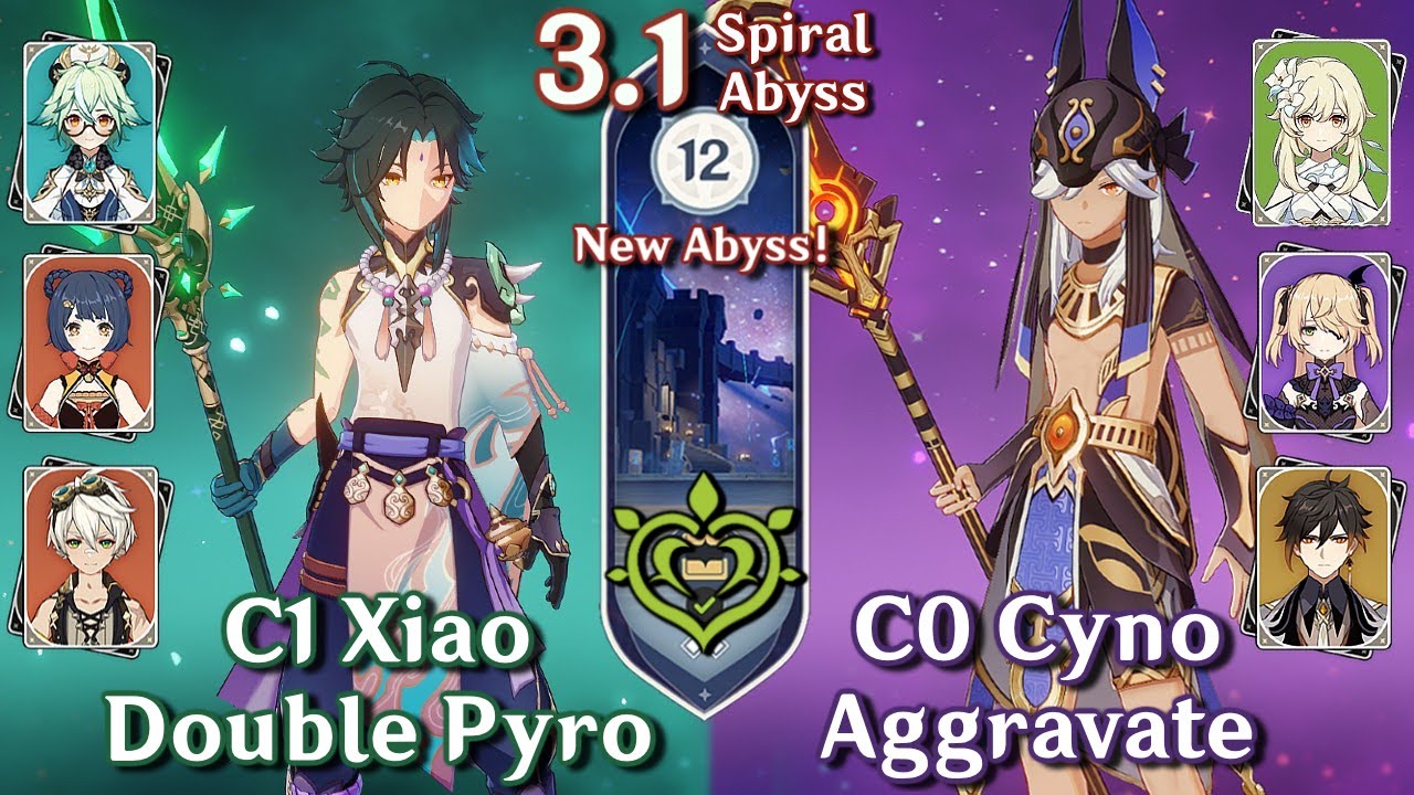 NEW SPIRAL ABYSS 3.1! C1 Xiao Double Pyro & C0 Cyno Aggravate | Floor 12 Full Stars | Genshin Impact