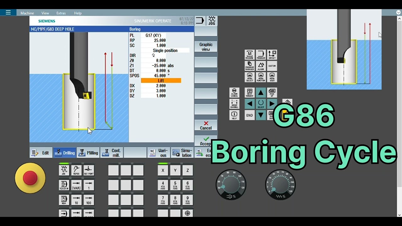 G86 Boring cycle in Siemens cnc controller. G86 Boring cycle in SINUMERIK 828D& 840DSL