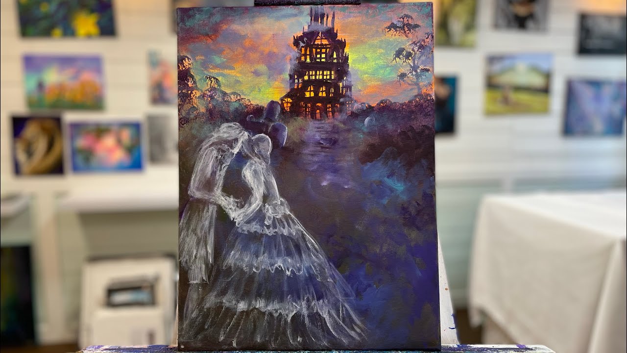 How To Paint HALLOWEEN Haunted House and Ghost Couple