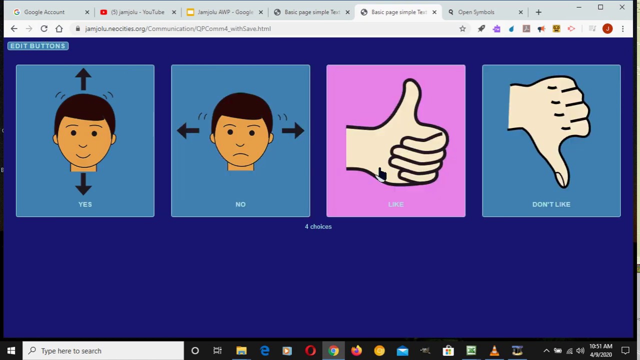 A Four Choice Speech Generating Web Page You Can Edit