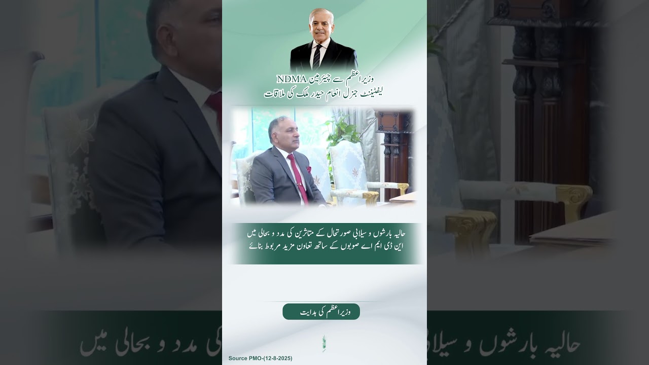 Chairman NDMA Lt. General Inam Haider Malik calls on Prime Minister Muhammad Shehbaz Sharif