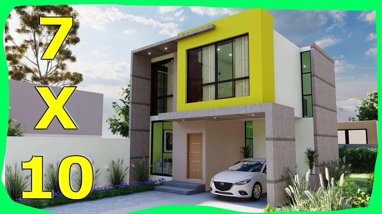 Plano de Casa 7x10 Dos Plantas con 3 Habitaciones FACHADAS DE CASAS MODERNAS