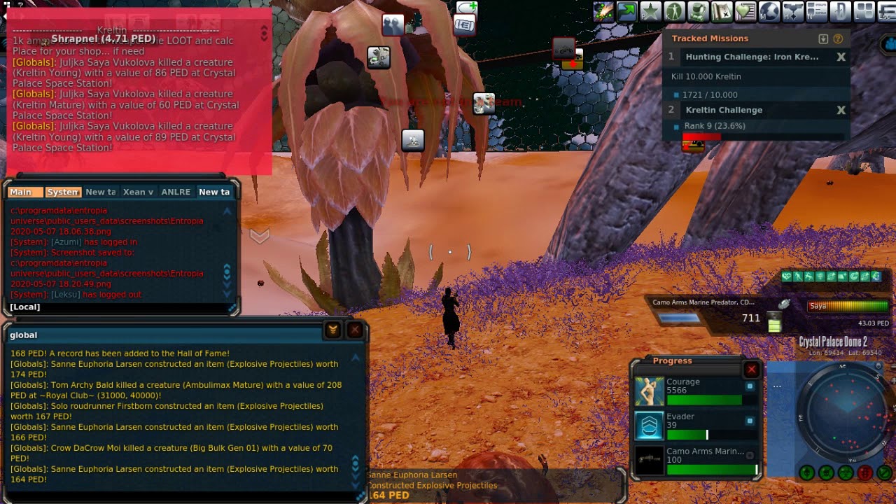 Entropia Universe Kreltin hunt (alot of globals)