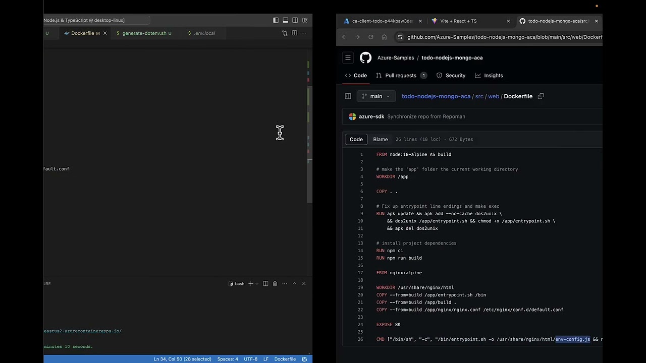 007 - 04 Azure Developer CLI changes to deploy static JavaScript client to Azure Container Apps