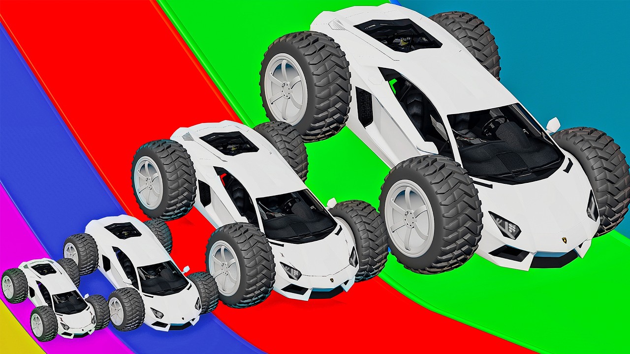 Small Cars on Big Police Car vs Slide Color with Portal Pool Cars vs Deep Water in BeamNG.drive #2