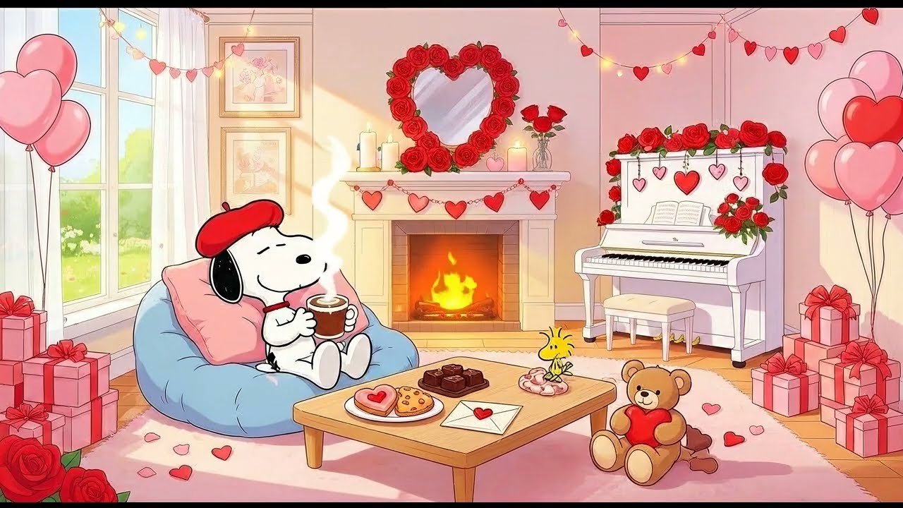 💘 Sweet Valentine Cafe Inside 💖 Smooth Jazz & Warm Fireplace for Study & Romance
