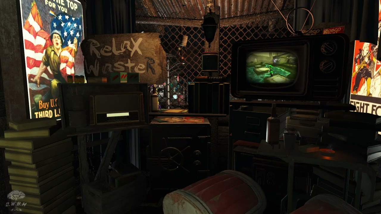 Fallout 4 Rain Sounds for Sleep ☢️ Cozy Shack Jazz Night | Thunderstorm & Relaxing Jazz Ambience