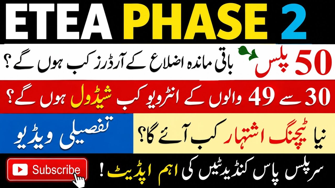 ETEA 50 Plus Candidates Remaining || Appointment Orders & New Vacancies || 30 + Interview Schedule |