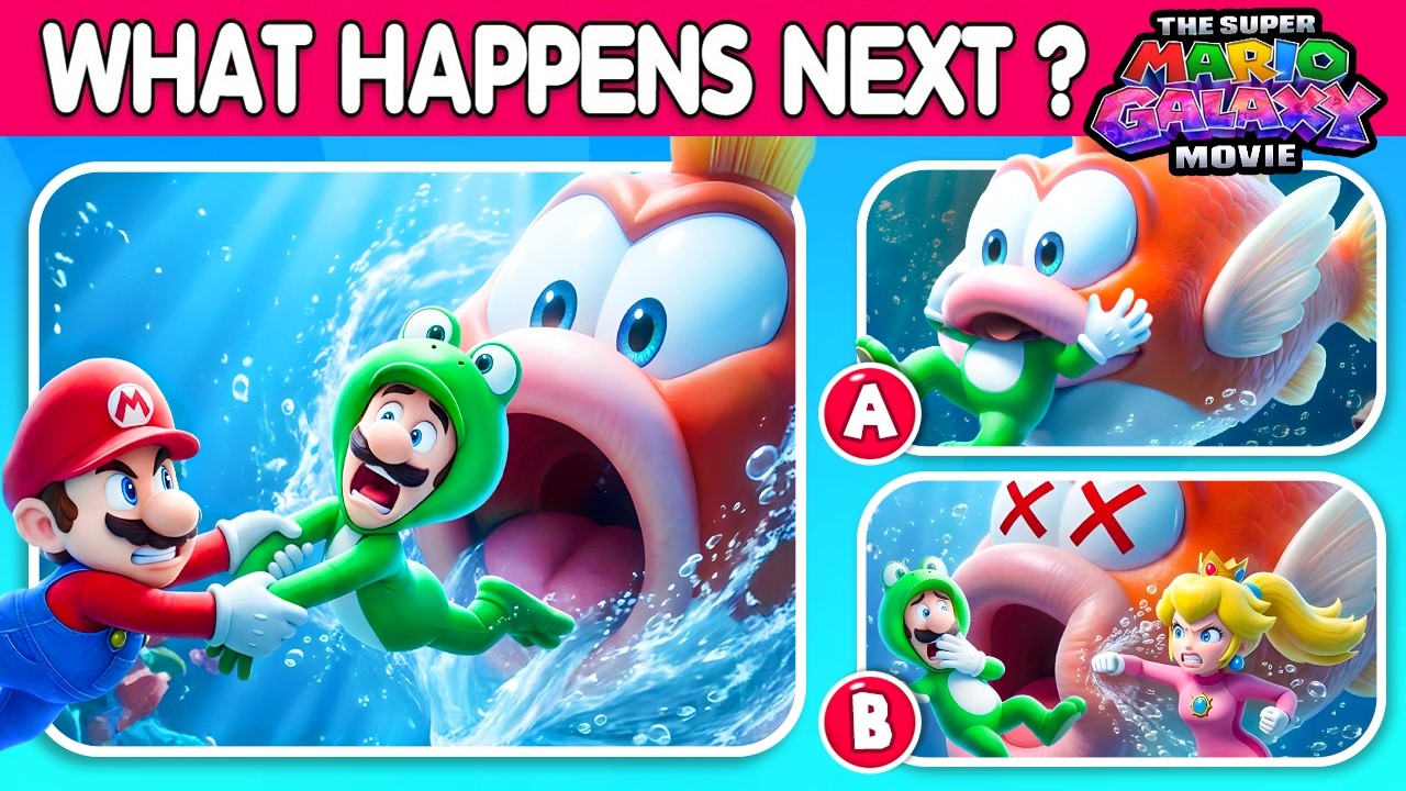 🍄💫 The SUPER MARIO GALAXY Movie Quiz 2026 ~ Guess What Happens Next: Luigi vs Cheep Cheep