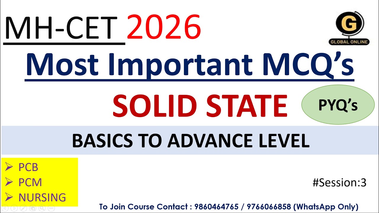 Chemistry MCQs | MH CET 2026 | Most Important MCQs | Class 12 Chemistry PYQs