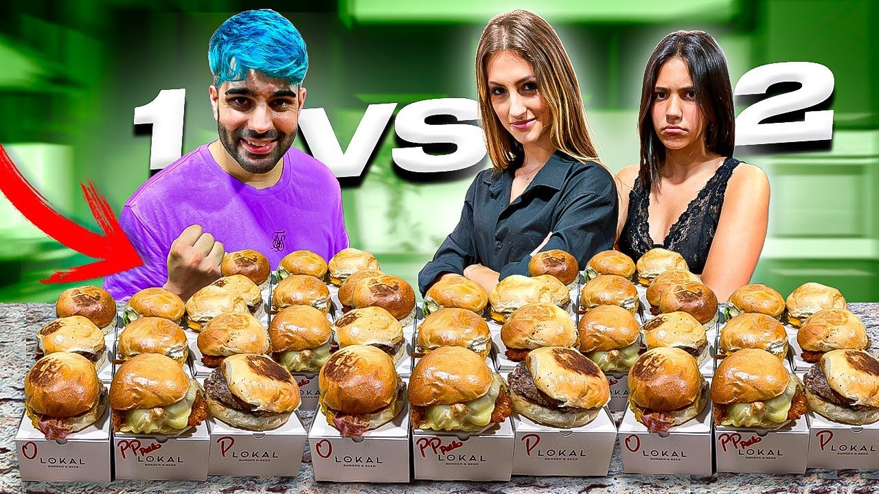 PUEDO COMER M&Aacute;S HAMBURGUESAS que 2 PERSONAS? 🍔 Mi novia y mi hermana ME RETAN!!