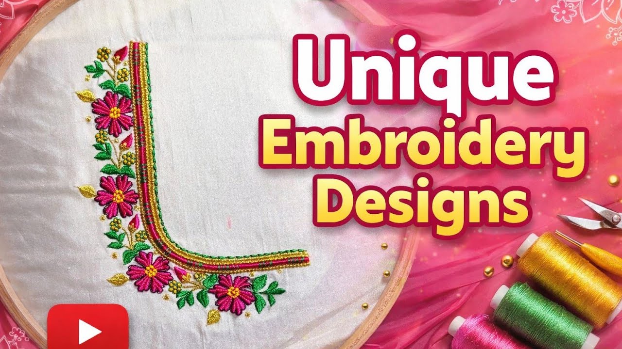 Simple Embroidery Flower Embroidery Blouse Neck design #For Beginners @uniqueembroiderydesigns 