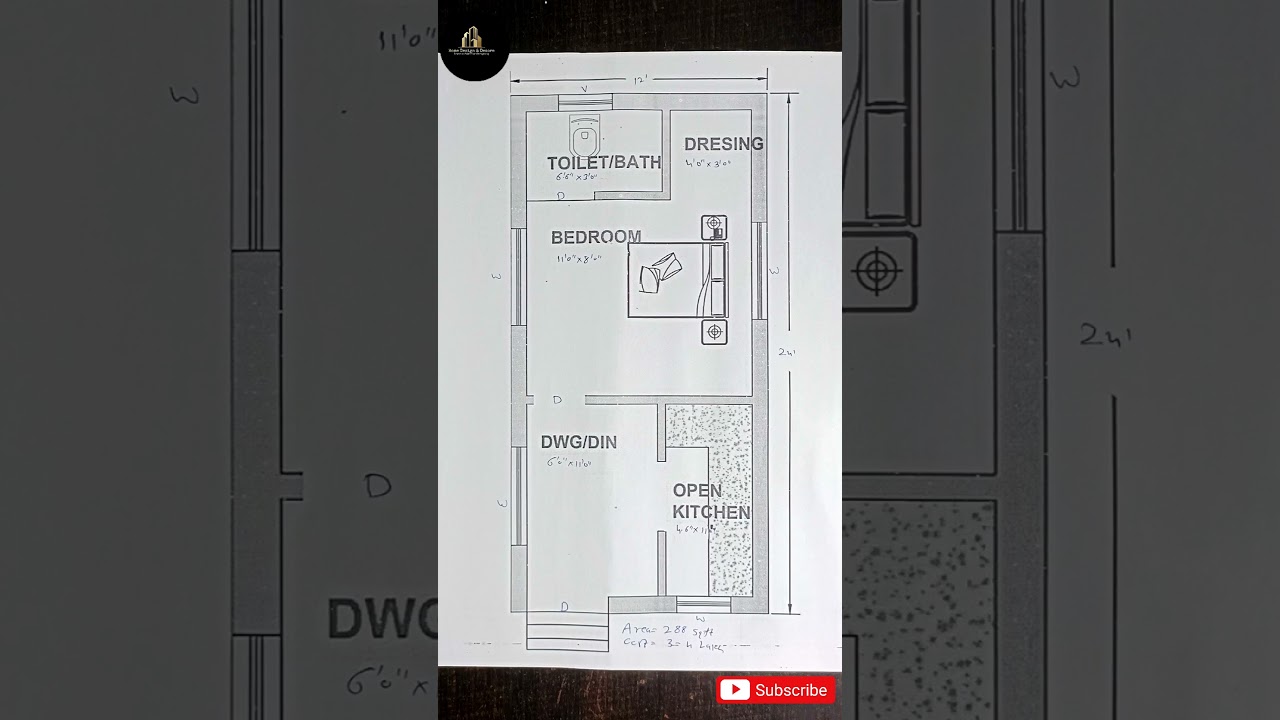 12x24 Small House Plan II Cost - 3 Lakhs II Naksha II 1BHK II 288 Sqft House Plan #shorts