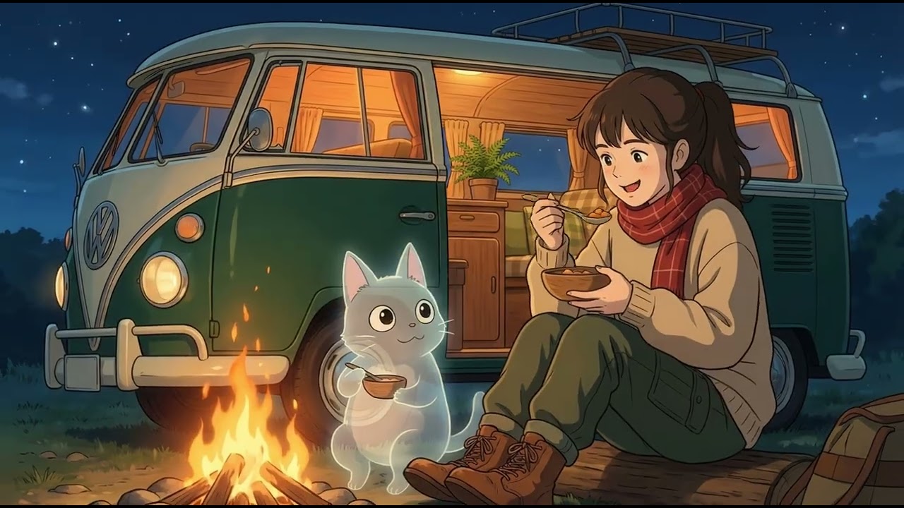 Cozy Autumn Camp with My Spirit Cat | Ghibli-Style Forest Healing 🍁🏕️
