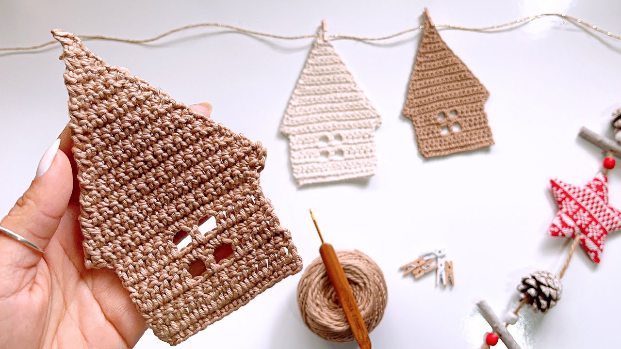 Croch&ecirc; Natal. Casinha de Croch&ecirc;. Pendente para &aacute;rvore de Natal de Croch&ecirc;. ENFEITE. Acess&oacute;rio Croch&ecirc;.