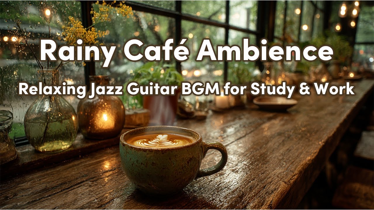 Rainy Café Ambience with Soft Jazz Guitar | Relaxing BGM for Study, Work, and Peaceful Rainy Days