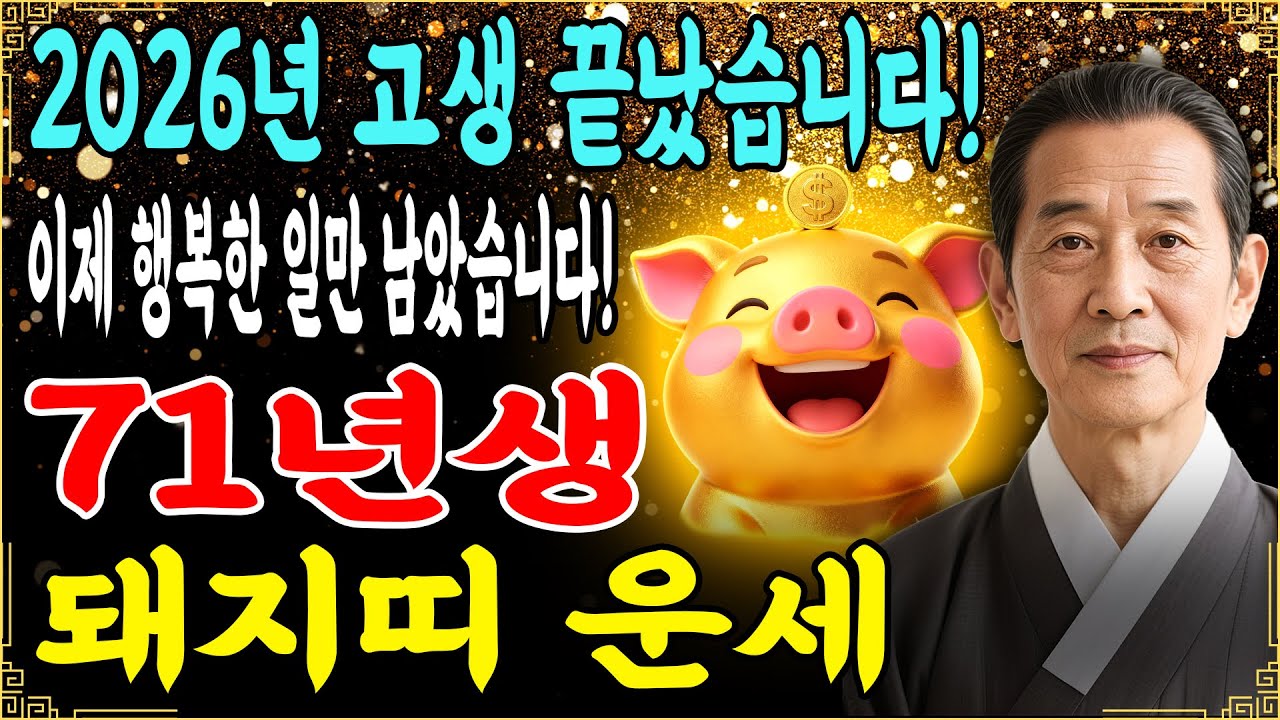 2026년 병오년 71년생 56세 되시는 돼지띠운세. 1971년생 여러분 축하드립니다! 2026년은 재물운이 폭발하는 해이니 절대 놓치지 마십시오.