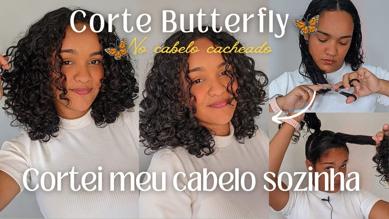 Cortando o cabelo cacheado sozinha🦋Corte Butterfly curto.