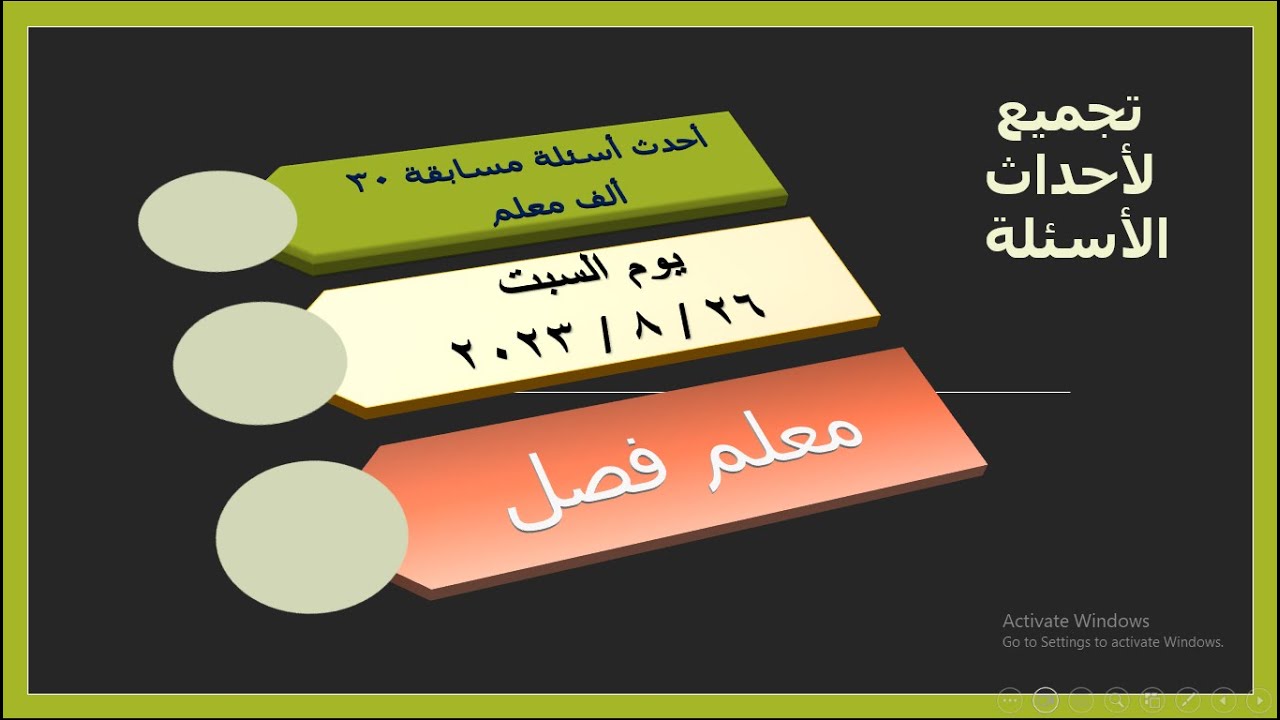 أحدث أسئلة مسابقة ٣٠ الف معلم يوم السبت 2023/8/26  م كما تداولها المعلمون من قاعات الاختبار معلم فصل