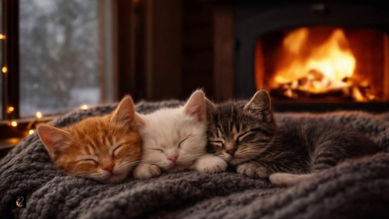 Kitten Fireplace Ambience 🔥 Fall Asleep Faster with This Cozy Vibe