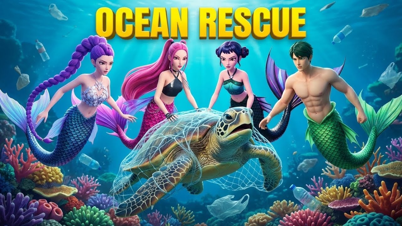 Mermaid Ocean Rescue | Rumi Mira Zoey & Jinu Save Sea Animals from Plastic Pollution | 3D Animation