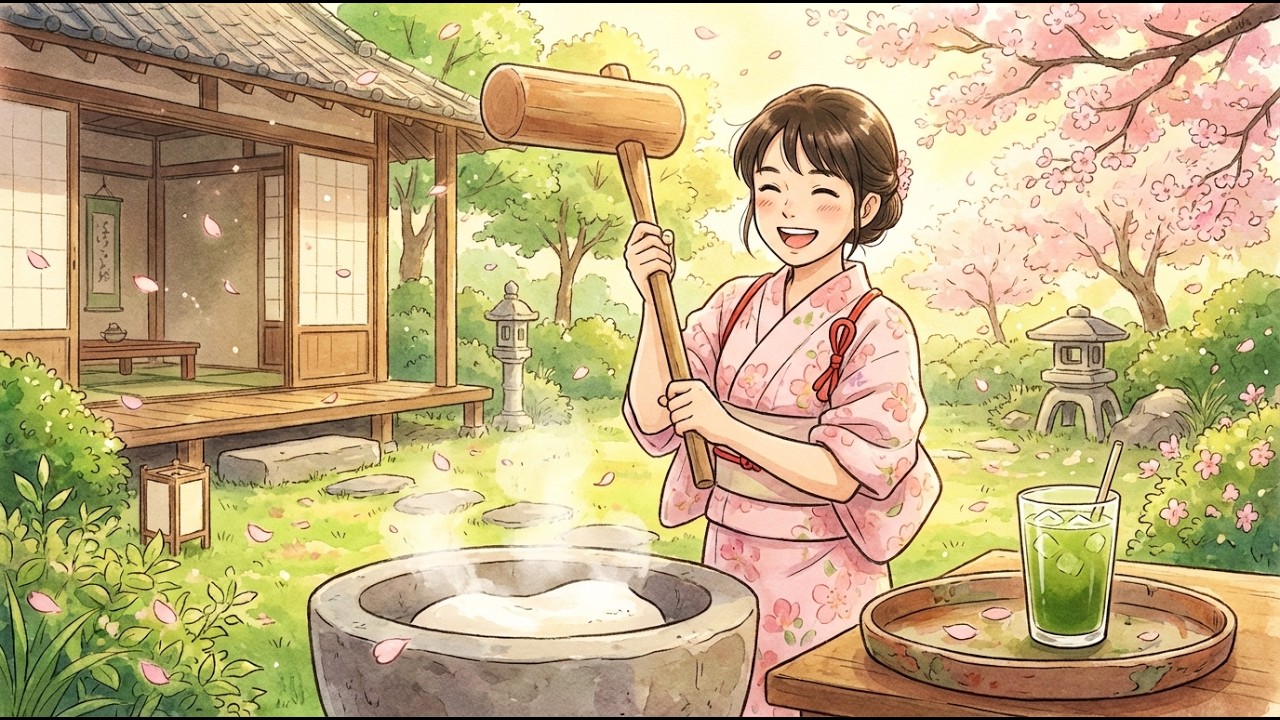 Spring Cherry Blossom Mochi: Traditional Mochi Making ASMR | Ghibli Style Animation