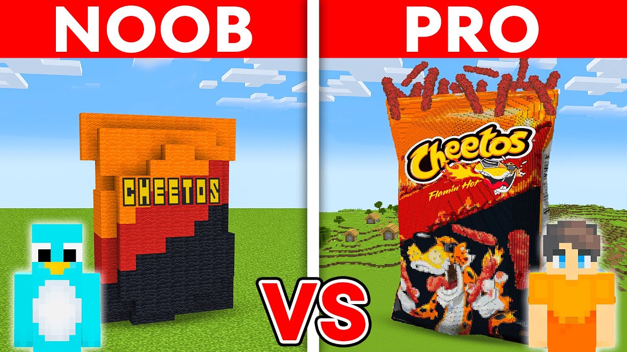 NOOB vs PRO: CHEETO House Build Challenge in Minecraft